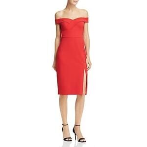 Aidan Mattox Red Off Shoulder Knee Length Slit Dress Size 8 Cocktail Party